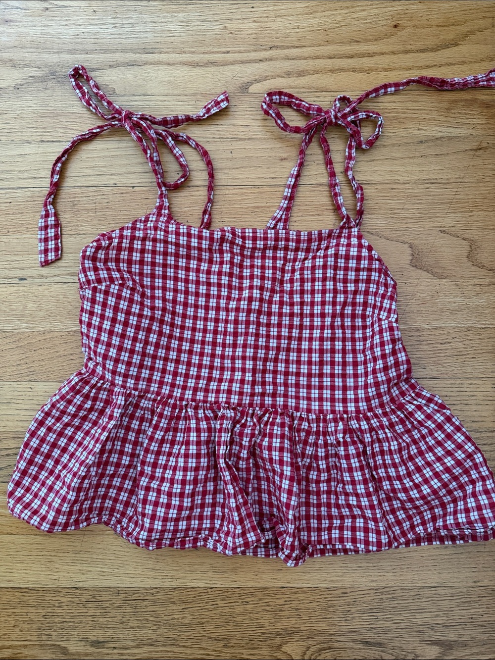 Madewell red gingham tie strap tank